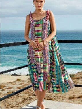 Johnny Was Multicolor Patterned Sleeveless Midi Dress